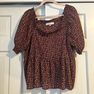 LOFT Floral Blouse - Black and Pink